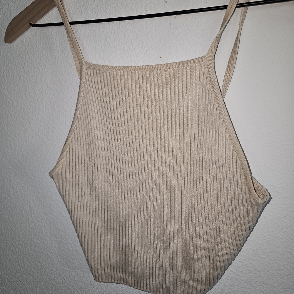 Forever 21 Cream Ribbed Crop Top